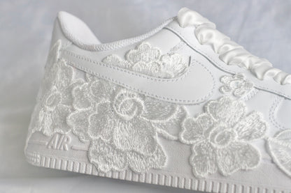 Bespoke White Floral Air Force 1  Bridal Sneakers