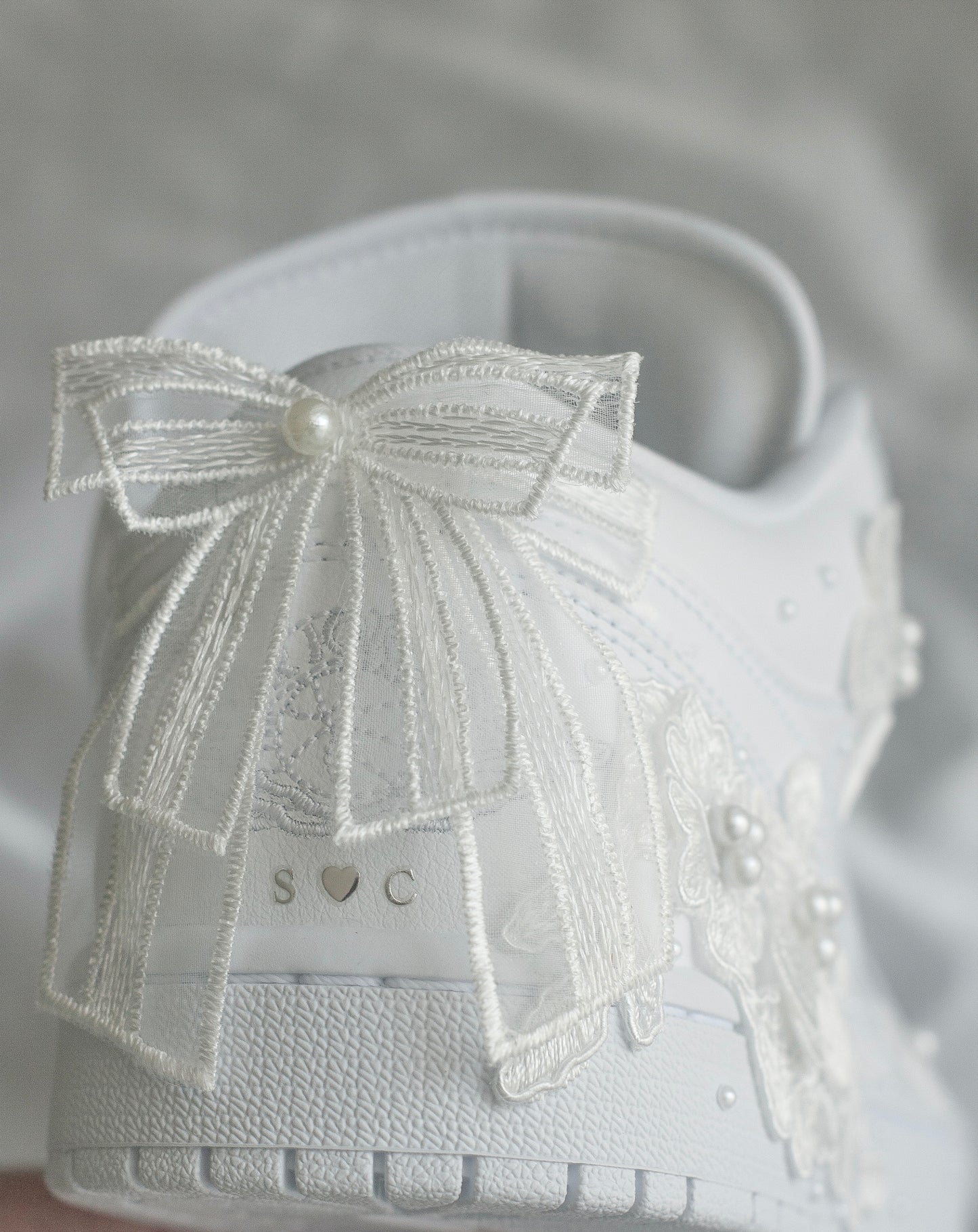 Bespoke White Pearl Air Jordan 1 Lows Bridal Sneakers