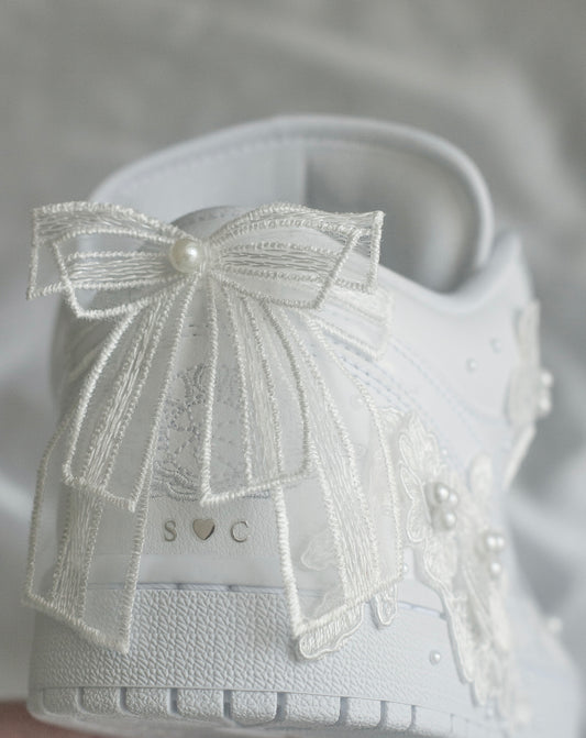 Bespoke White Pearl Air Jordan 1 Lows Bridal Sneakers