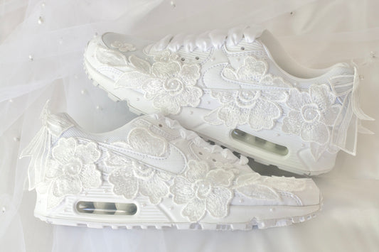 Bespoke White Floral Air Max Bridal Sneakers