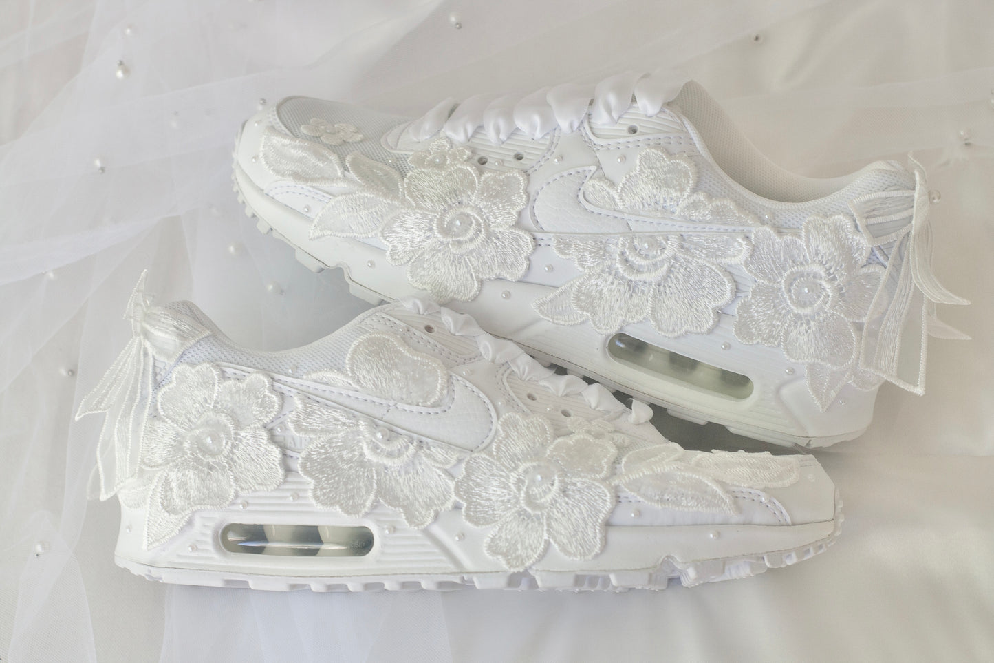 Bespoke White Floral Air Max Bridal Sneakers