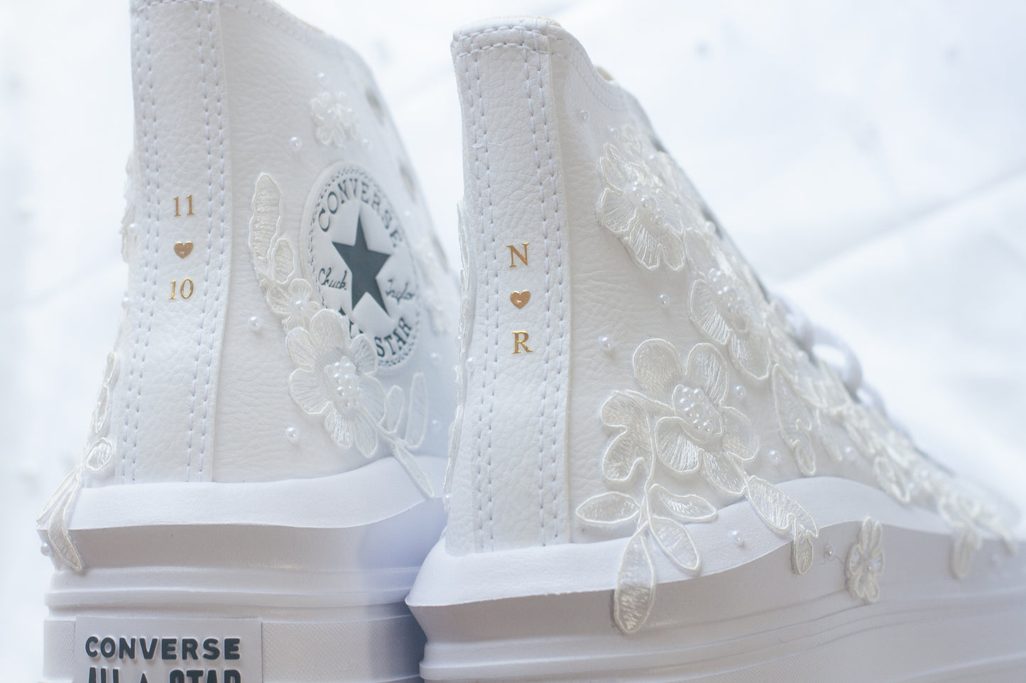 Bespoke White Floral Platform Leather Sneakers