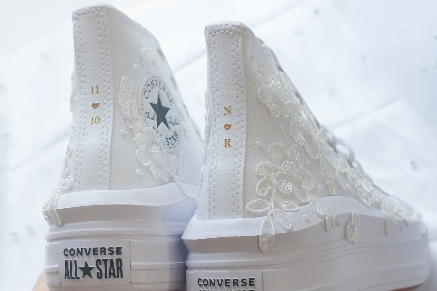 Bespoke White Floral Platform Leather Sneakers