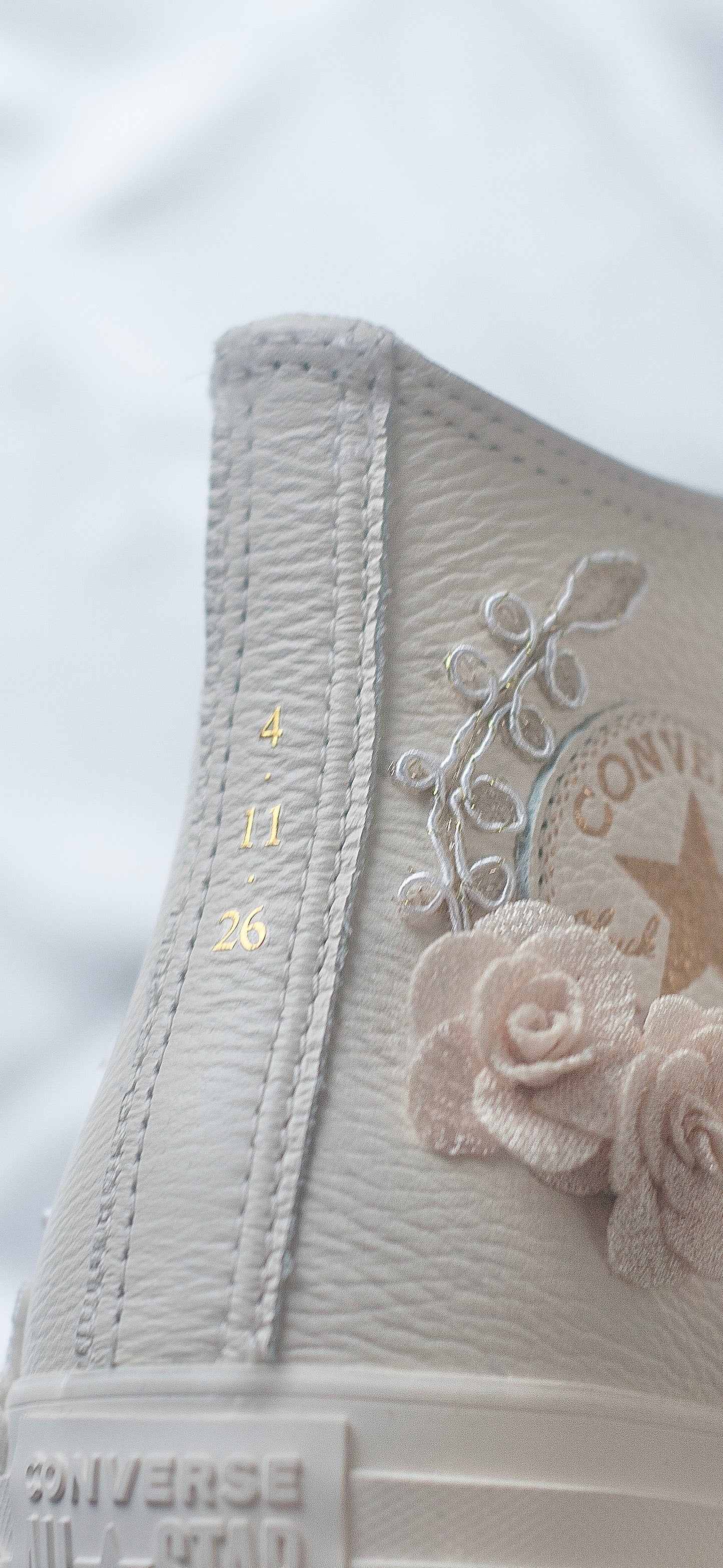 Platform Egret\Rose Gold Embroidered Leather Bridal Sneakers