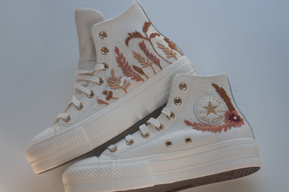 Platform Autumn Egret Floral Embroidered Bridal Sneakers