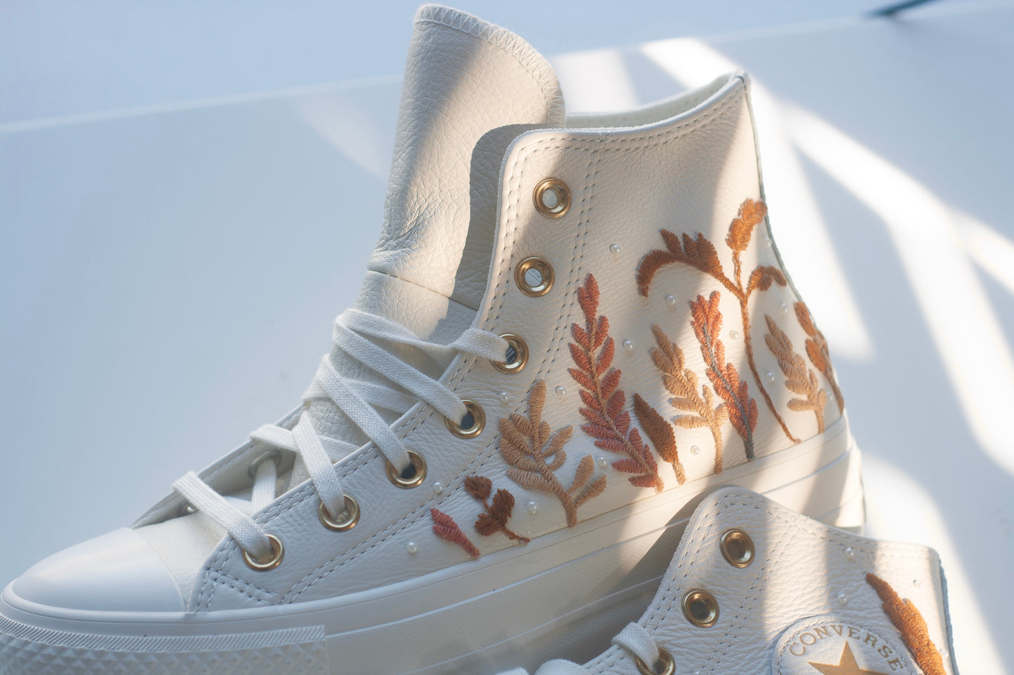 Platform Autumn Egret Floral Embroidered Bridal Sneakers