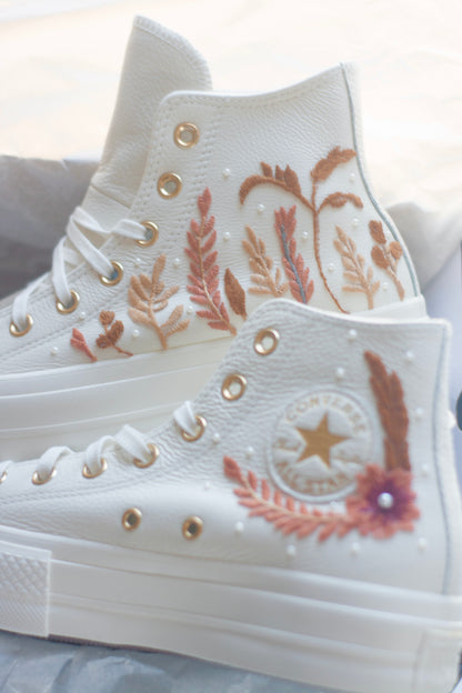 Platform Autumn Egret Floral Embroidered Bridal Sneakers