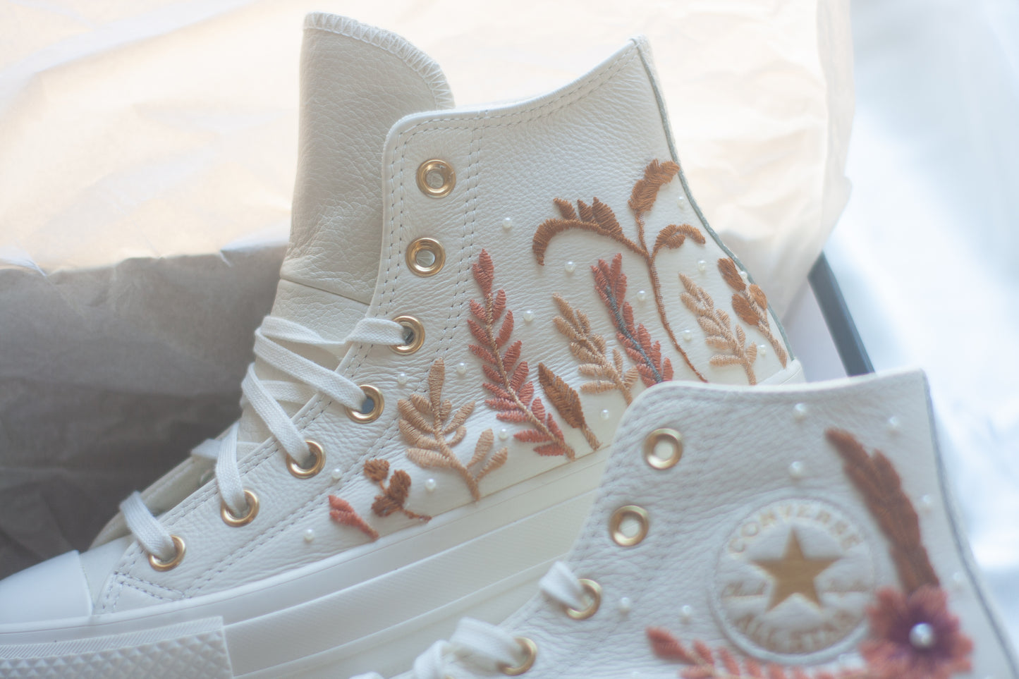 Platform Autumn Egret Floral Embroidered Bridal Sneakers