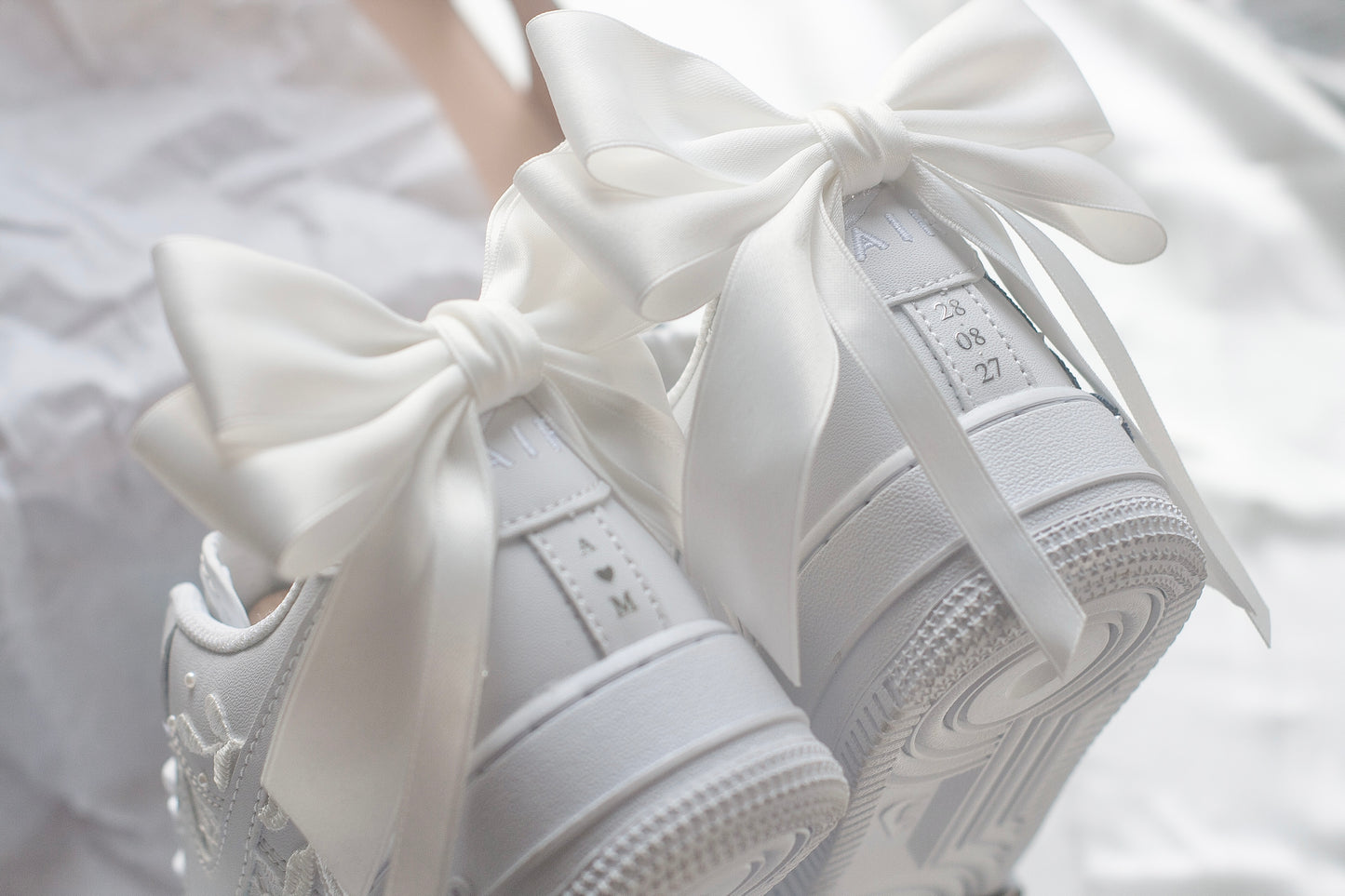 Bespoke Luxury Lace White Bow Embroidered Sneakers
