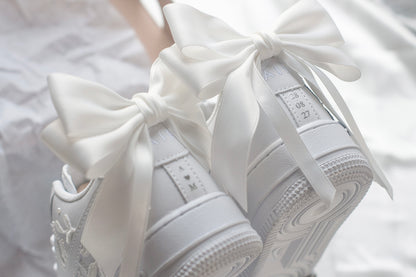 Bespoke Luxury Lace White Bow Embroidered Sneakers
