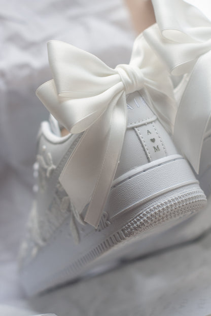 Bespoke Luxury Lace White Bow Embroidered Sneakers