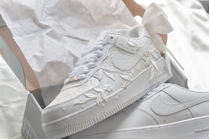 Bespoke Luxury Lace White Bow Embroidered Sneakers