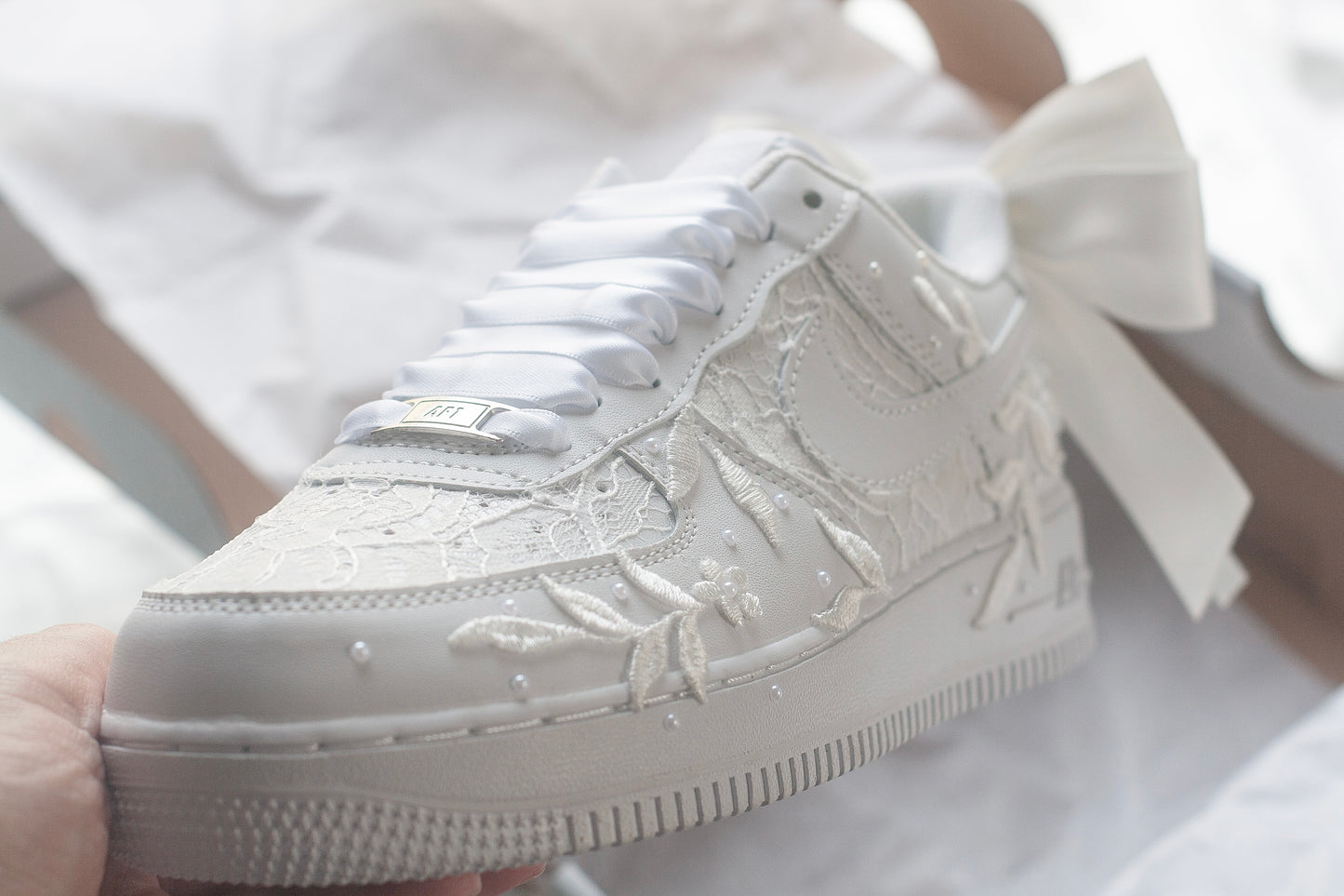 Bespoke Luxury Lace White Bow Embroidered Sneakers