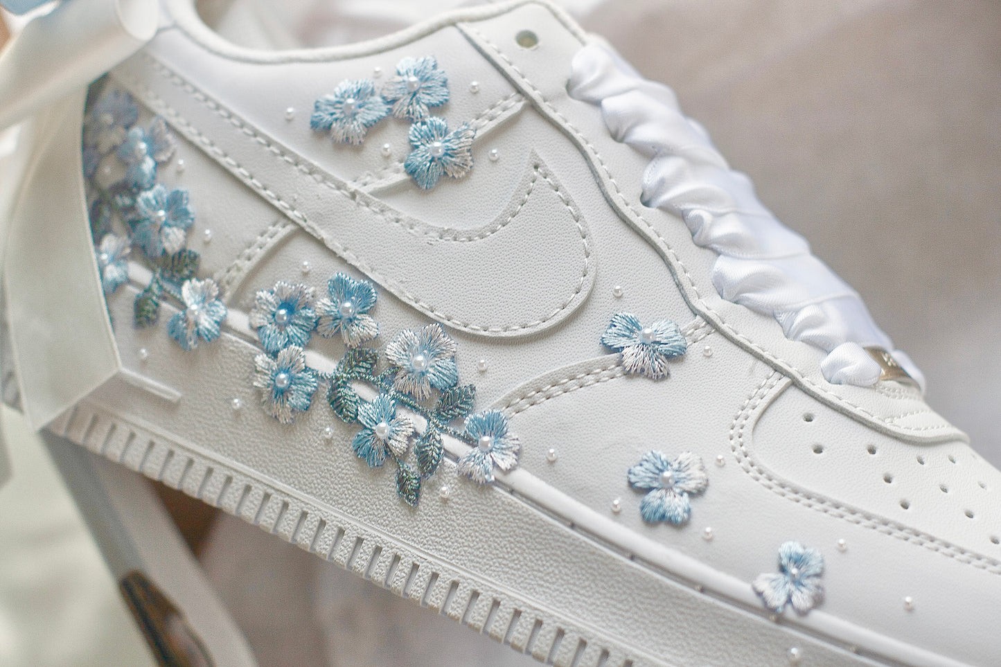 Bespoke Something Blue Floral Bow Embroidered Sneakers