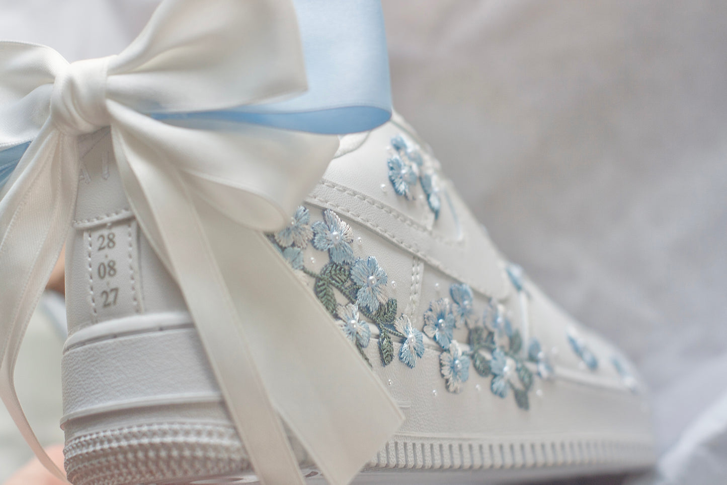 Bespoke Something Blue Floral Bow Embroidered Sneakers
