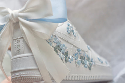 Bespoke Something Blue Floral Bow Embroidered Sneakers