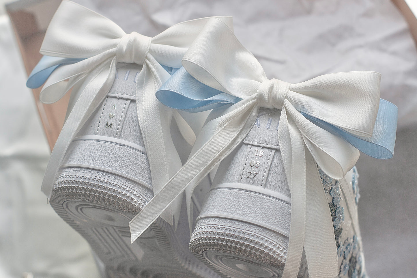 Bespoke Something Blue Floral Bow Embroidered Sneakers
