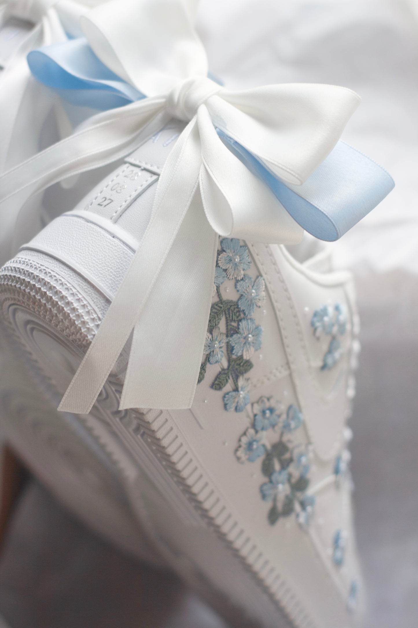 Bespoke Something Blue Floral Bow Embroidered Sneakers