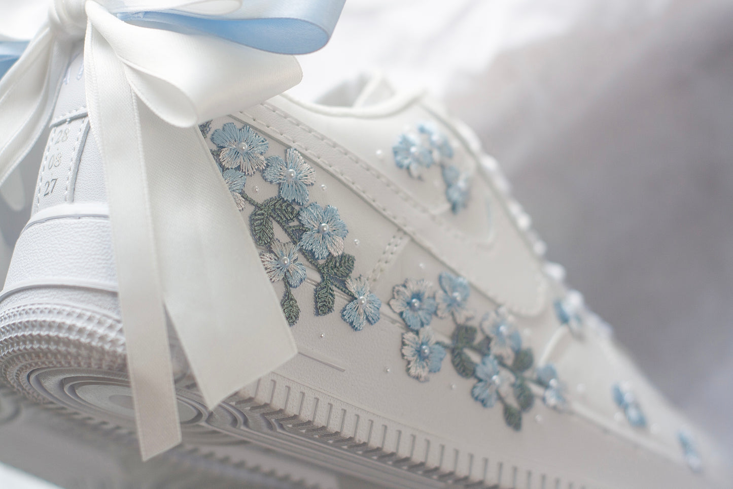 Bespoke Something Blue Floral Bow Embroidered Sneakers