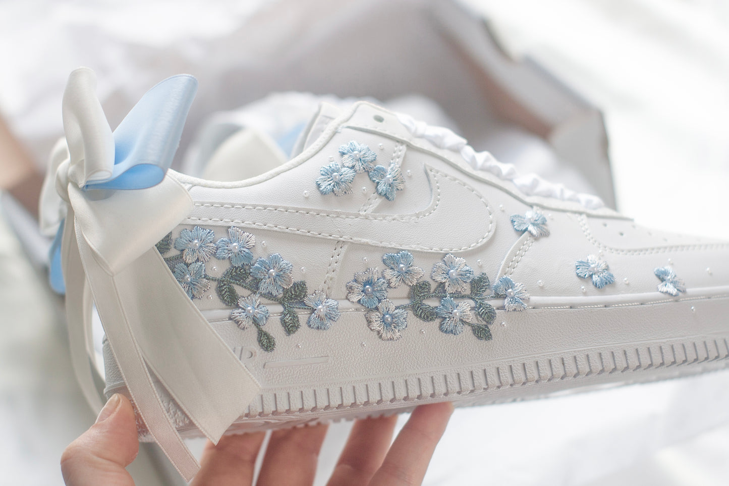 Bespoke Something Blue Floral Bow Embroidered Sneakers