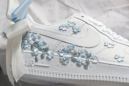 Bespoke Something Blue Floral Bow Embroidered Sneakers