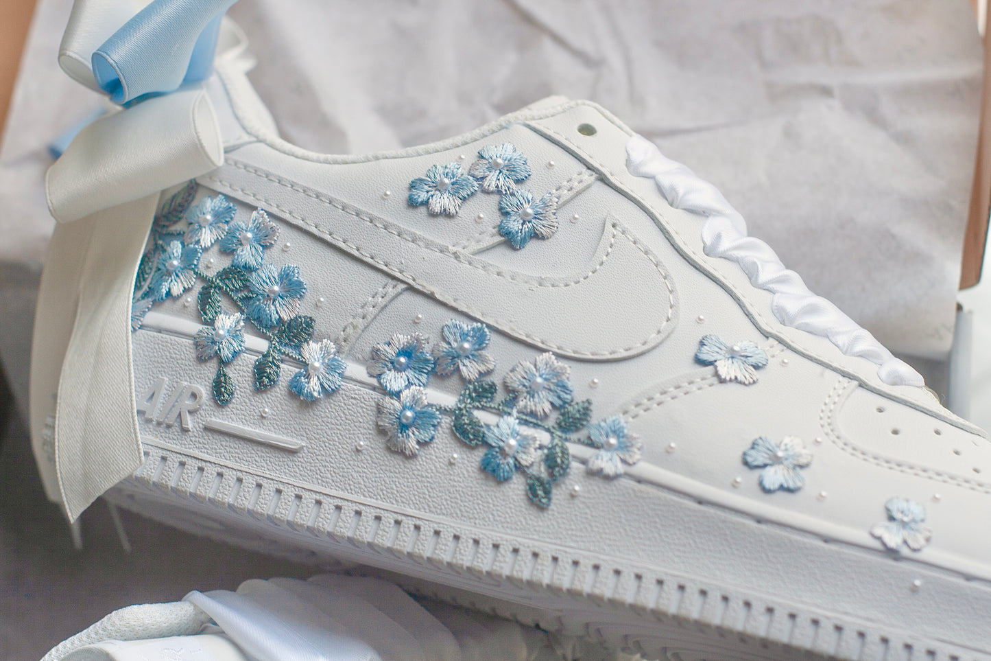 Bespoke Something Blue Floral Bow Embroidered Sneakers