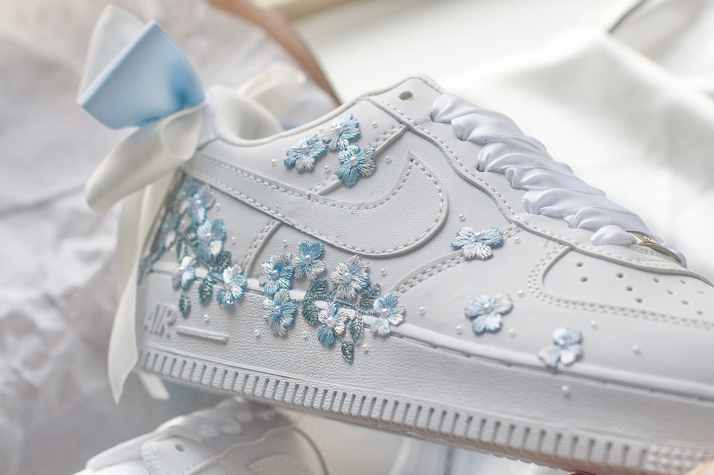 Bespoke Something Blue Floral Bow Embroidered Sneakers