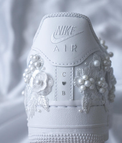 Bespoke Bridal Air Force 1 Bright Pearl Embroidered Sneakers