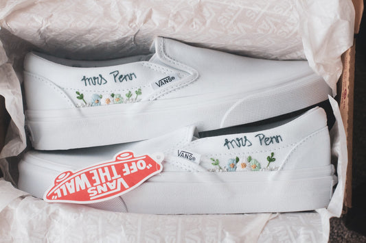 Bespoke Embroidered Bridal Slip On Vans