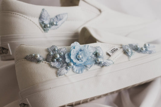 Bespoke Something Blue Applique Slip on Vans