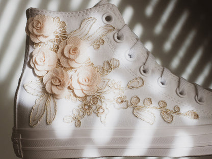 Bespoke Rose Gold Embroidered Bridal Converse