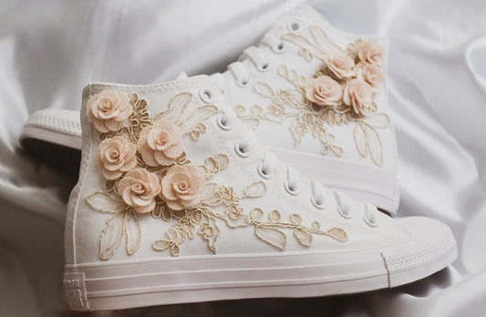 Bespoke Rose Gold Embroidered Bridal Converse