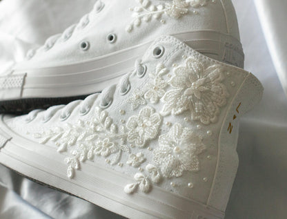 Bespoke Off-White Beaded Luxury Embroidered Pearl Bridal Converse