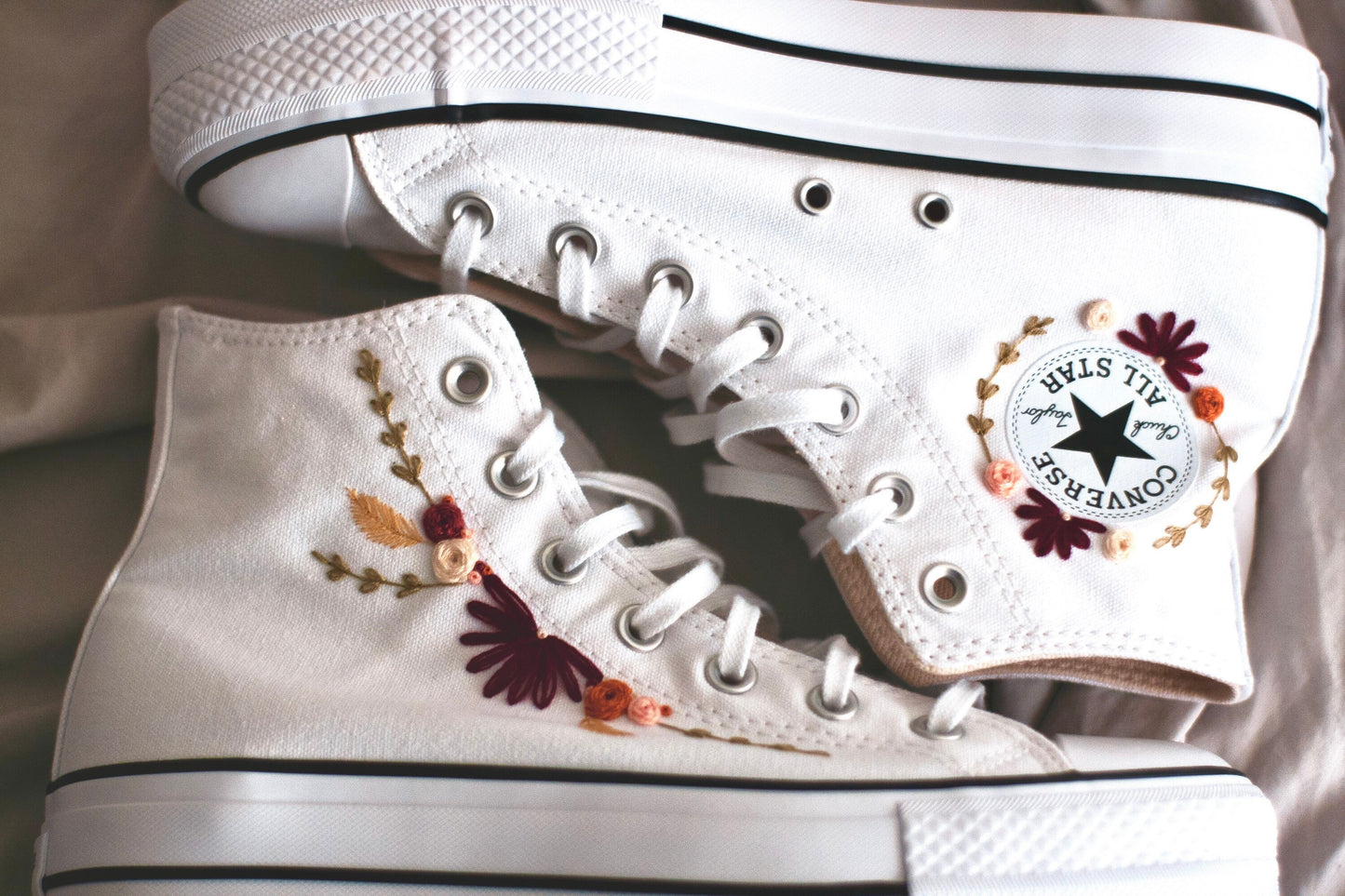 Bespoke 'Fall' Embroidered Platform Converse