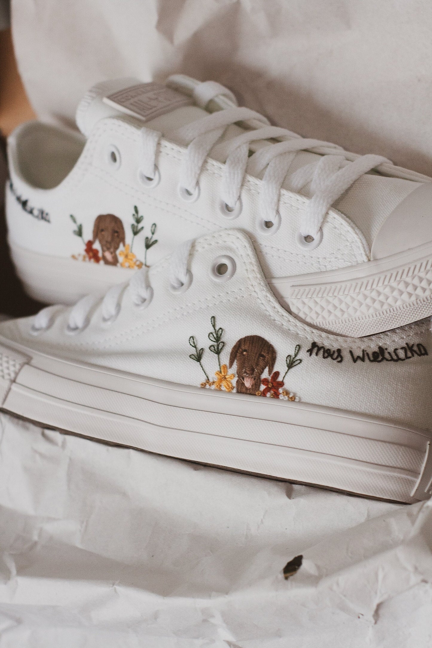 Bespoke Embroidered Pet Bridal Low-top Converse